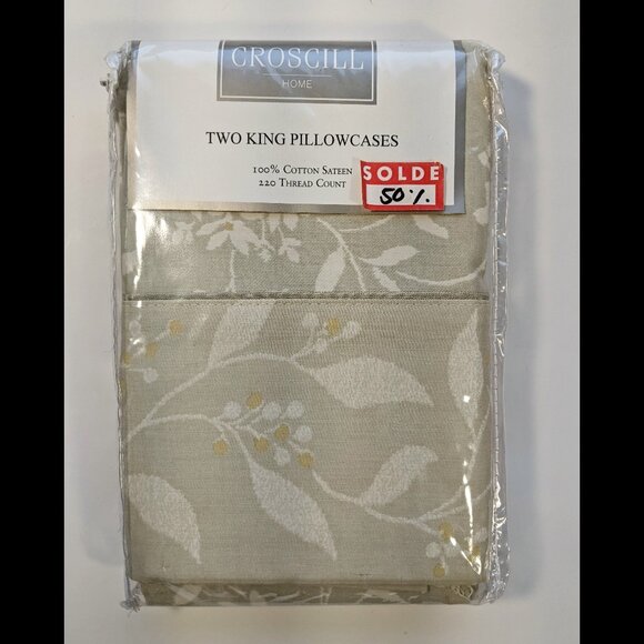 Croscill Two King Pillowcases Cotton Sateen 220 TC Willow Brook NEW OLD STOCK - Picture 1 of 7